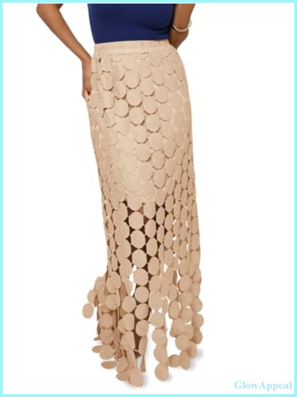 Women's Hollow Out Maxi Skirt Boho Fringe Hem Long Skirt